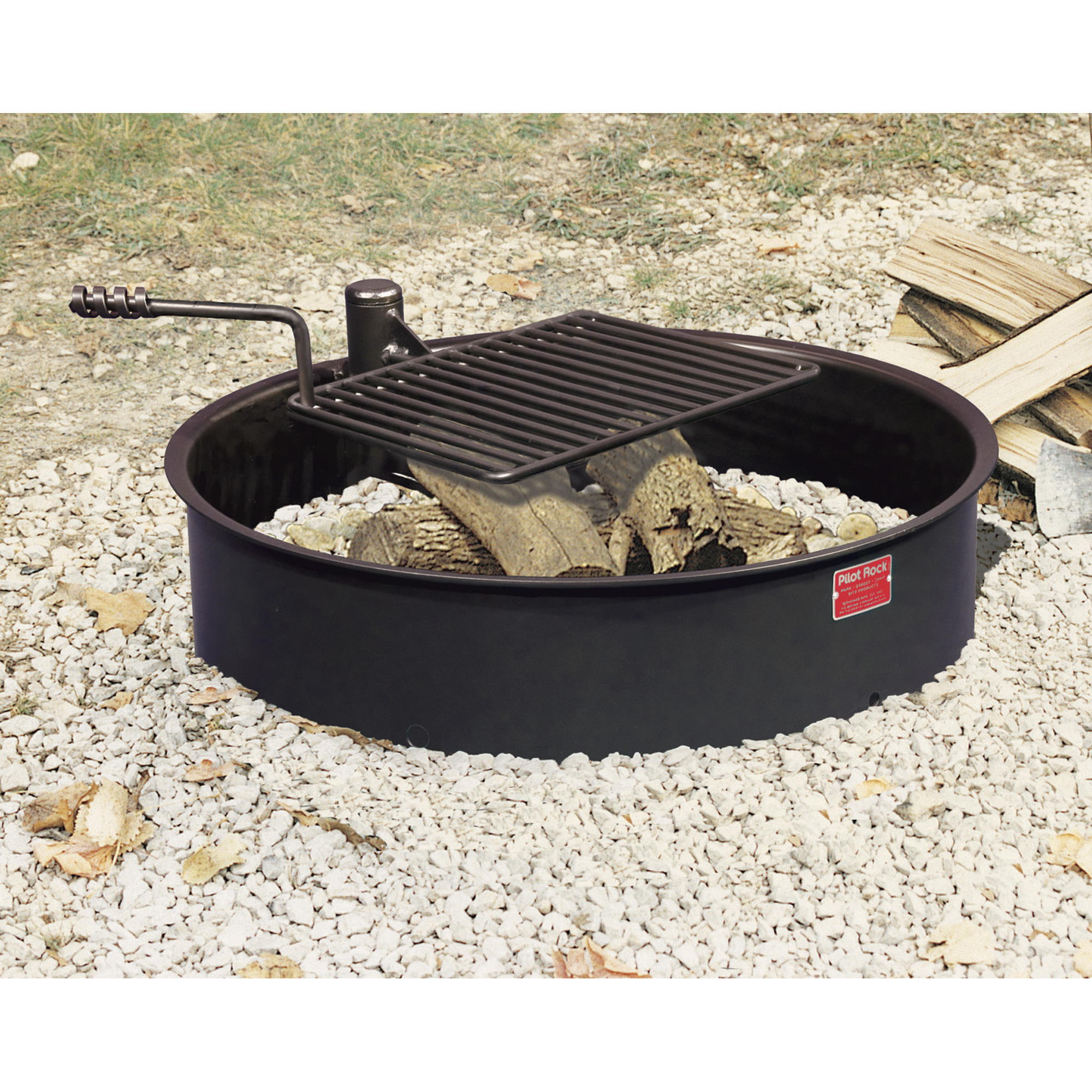 Pilot Rock Steel Fire Ring with Cooking Grate, 32in. Diameter, Model# FSW-30/7/TB